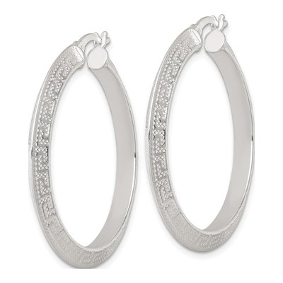 Sterling Silver 40mm Greek Key Hoop Earrings – view 3