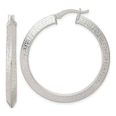 Sterling Silver 40mm Greek Key Hoop Earrings