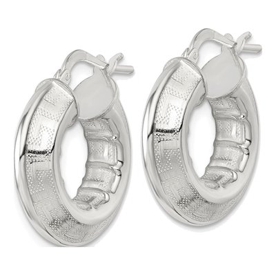 Sterling Silver 23mm Greek Key Hoop Earrings – view 3
