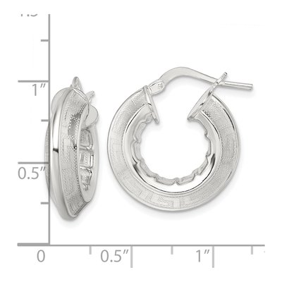 Sterling Silver 23mm Greek Key Hoop Earrings – view 4