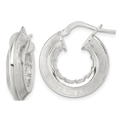 Sterling Silver 23mm Greek Key Hoop Earrings