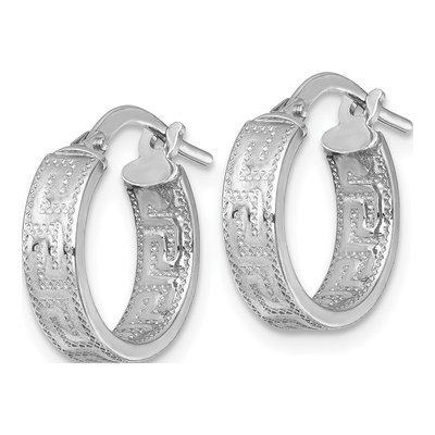 Sterling Silver 16mm Greek Key Hoop Earrings – view 3