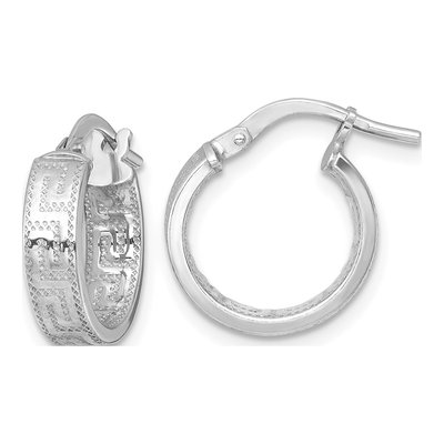 Sterling Silver 16mm Greek Key Hoop Earrings