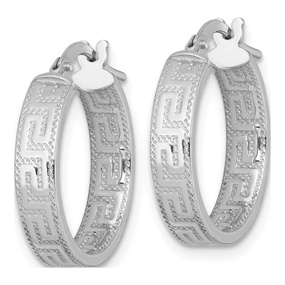 Sterling Silver 20mm Greek Key Hoop Earrings – view 3