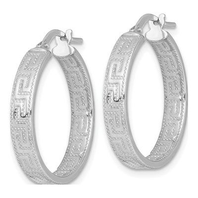 Sterling Silver 26mm Greek Key Hoop Earrings – view 3