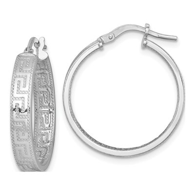 Sterling Silver 26mm Greek Key Hoop Earrings