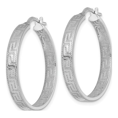 Sterling Silver 31mm Greek Key Hoop Earrings – view 3