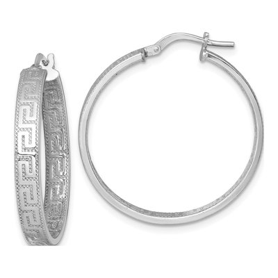 Sterling Silver 31mm Greek Key Hoop Earrings