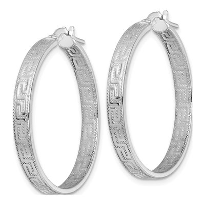 Sterling Silver 36mm Greek Key Hoop Earrings – view 3