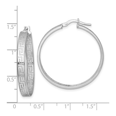 Sterling Silver 36mm Greek Key Hoop Earrings – view 4