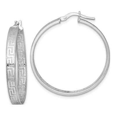 Sterling Silver 36mm Greek Key Hoop Earrings