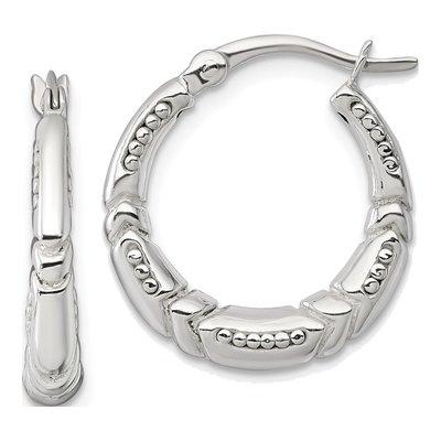Sterling Silver 20mm Beaded Round Hoop Earrings