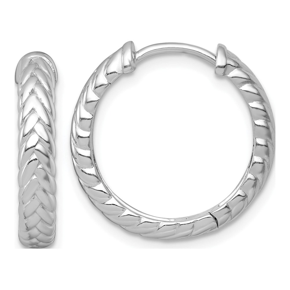 Sterling Silver Rhodium-Plated Polished 4.00 X 20mm Braided Round Hinged Hoop Earrings