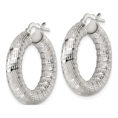 Sterling Silver 27mm Textured Round Tube Hoop Earrings – view 3