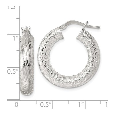 Sterling Silver 27mm Textured Round Tube Hoop Earrings – view 4