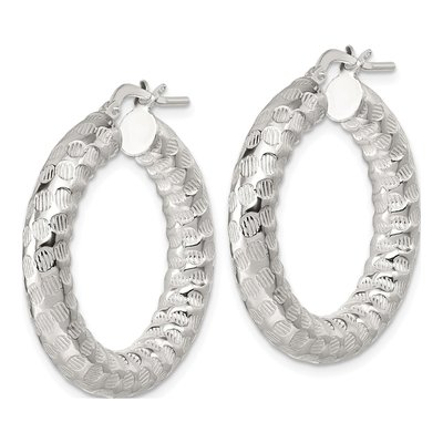 Sterling Silver 33mm Textured Round Tube Hoop Earrings – view 3