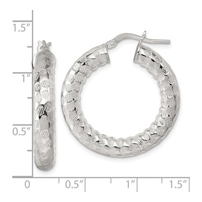 Sterling Silver 33mm Textured Round Tube Hoop Earrings – view 4