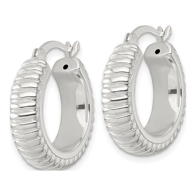 Sterling Silver 21mm Grooved Hoop Earrings – view 3