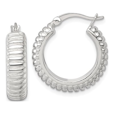 Sterling Silver 21mm Grooved Hoop Earrings