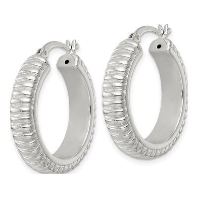 Sterling Silver 26mm Grooved Hoop Earrings – view 3