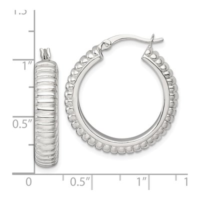 Sterling Silver 26mm Grooved Hoop Earrings – view 4