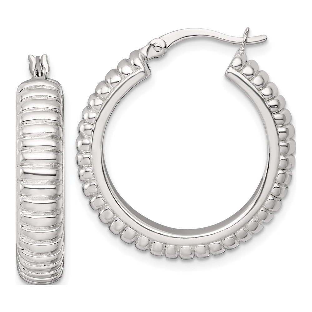 Sterling Silver Polished And Grooved 26x6mm Round Hollow Hoop Earrings