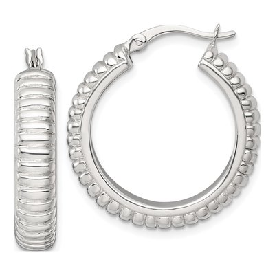 Sterling Silver 26mm Grooved Hoop Earrings