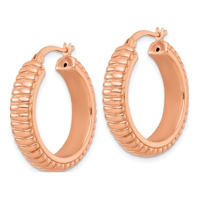 Rose Gold-Plated Sterling Silver 26mm Grooved Hoop Earrings – view 3