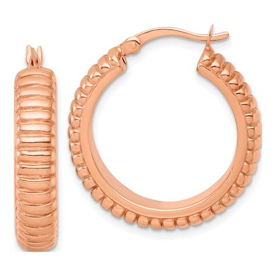Rose Gold-Plated Sterling Silver 26mm Grooved Hoop Earrings