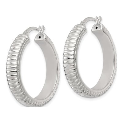 Sterling Silver 32mm Grooved Round Hoop Earrings – view 3