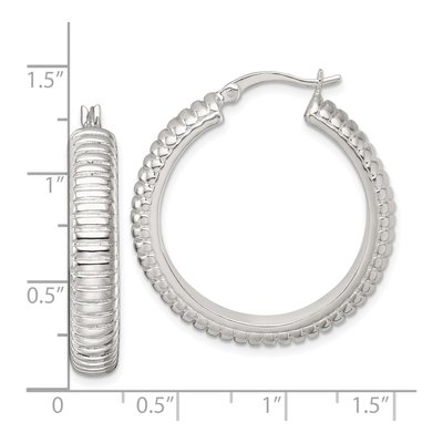 Sterling Silver 32mm Grooved Round Hoop Earrings – view 4