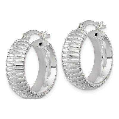 Sterling Silver 21mm Grooved Hoop Earrings – view 3