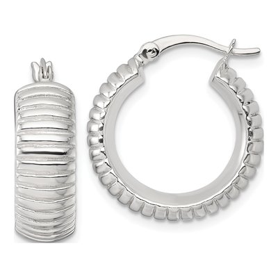 Sterling Silver 21mm Grooved Hoop Earrings