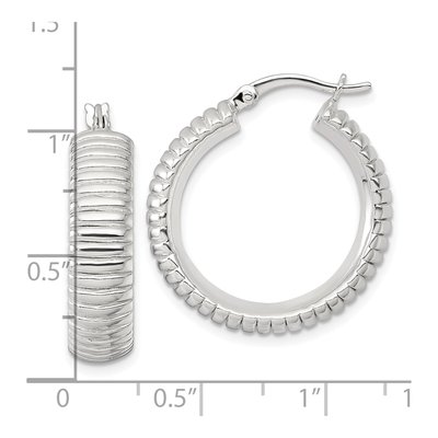 Sterling Silver 26mm Grooved Hoop Earrings – view 4
