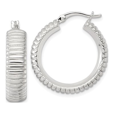 Sterling Silver 26mm Grooved Hoop Earrings