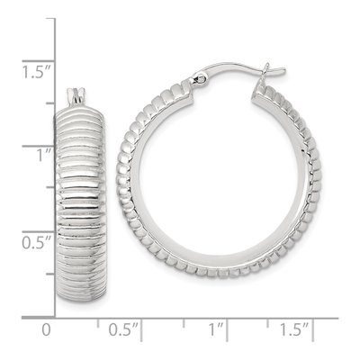 Sterling Silver 32mm Grooved Hoop Earrings – view 4