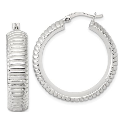 Sterling Silver 32mm Grooved Hoop Earrings