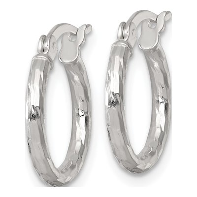 Sterling Silver 16mm Diamond-Cut Round Hoop Earrings – view 3