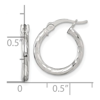 Sterling Silver 16mm Diamond-Cut Round Hoop Earrings – view 4