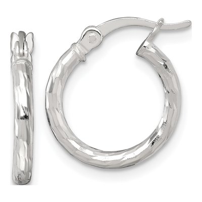 Sterling Silver 16mm Diamond-Cut Round Hoop Earrings