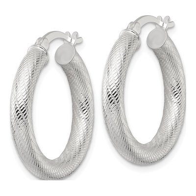 Sterling Silver 27mm Textured Round Hoop Earrings – view 3