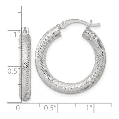 Sterling Silver 27mm Textured Round Hoop Earrings – view 4