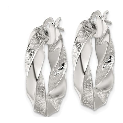 Sterling Silver 27mm Greek Key Twisted Hoop Earrings – view 3