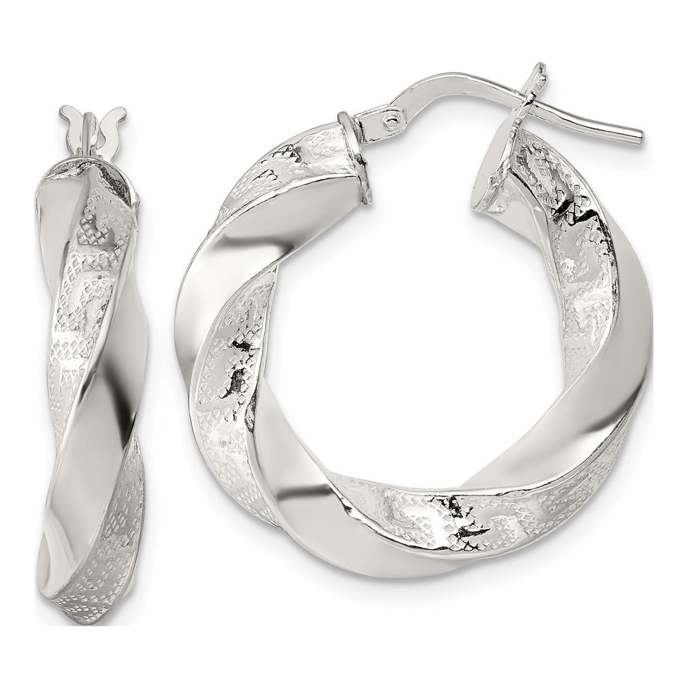 Sterling Silver Polished Greek Key 5mm Twisted Tube Hoop Earrings