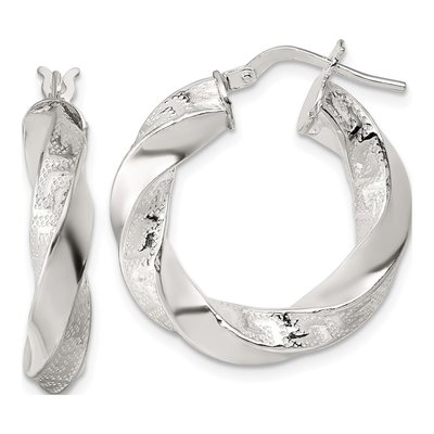 Sterling Silver 27mm Greek Key Twisted Hoop Earrings
