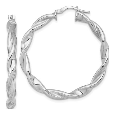 Sterling Silver 41mm Twisted Round Hoop Earrings