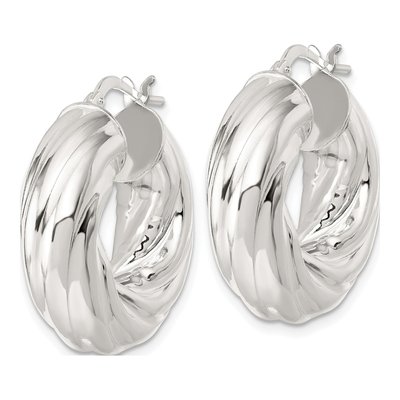 Sterling Silver 27mm Twisted Tube Hoop Earrings – view 3