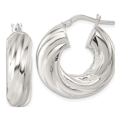Sterling Silver 27mm Twisted Tube Hoop Earrings