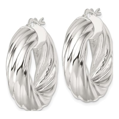 Sterling Silver 31mm Twisted Tube Hoop Earrings – view 3