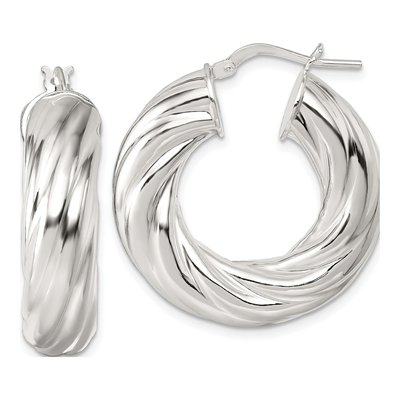 Sterling Silver 31mm Twisted Tube Hoop Earrings